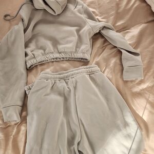 SHEIN Light Taupe Cropped Hoodie Jumpsuit Set